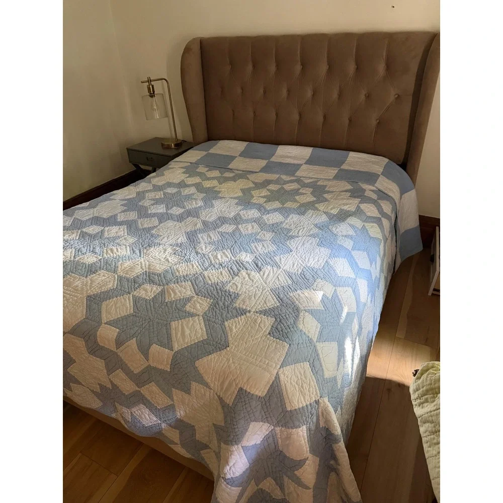 Pine Cone Hill Blue White Star Patchwork Quilt Reversible Bedspread Cottagecore
